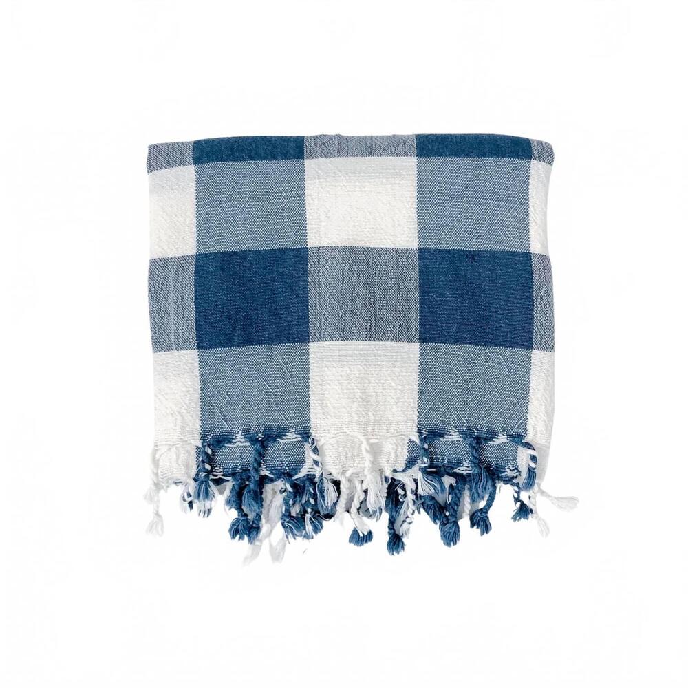 NEW HOME & LOFT gingham montauk towel in ivory navy